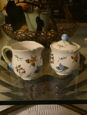 Princess House 3pc.  Garden Set of Creamer and Sugar Bowl with Lid
